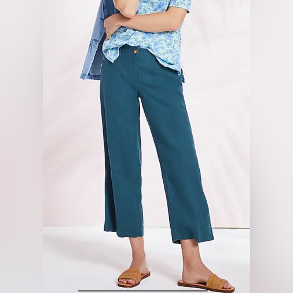 J Jill linen creased Teal Wide-Leg Pants sz s reg